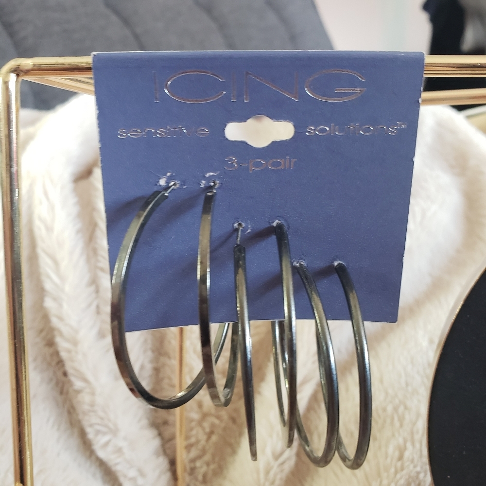 Brand New Icing Gunmetal Hoops Set of 3
